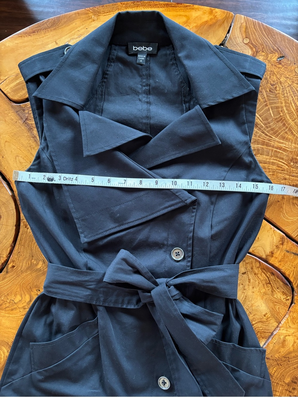 Vintage Bebe Trench Coat Style Dress Sleeveless Black Size 4 - Picture 13 of 15